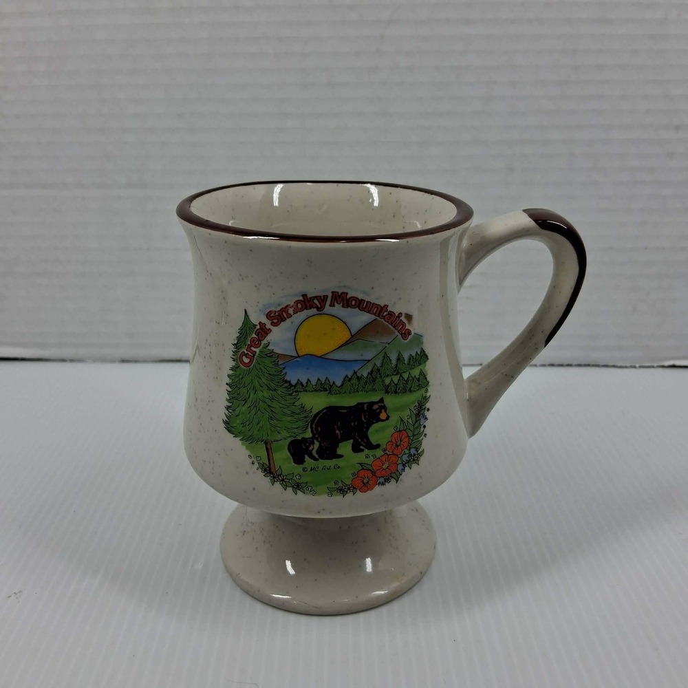 Great Smoky Mountains Bear Pedestal Mug MC‎ Art Co Speckled Stoneware Souvenir